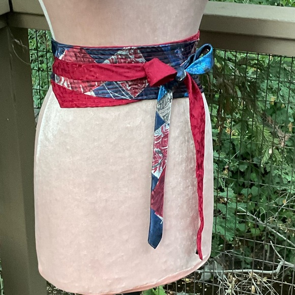 Blue Red geometric shimmer Japanese Obi style reused men’s silk ties wrap belt - Picture 5 of 13